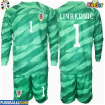 Kroatien Dominik Livakovic #1 Torwart Auswärts Trikotsatz Kinder EM 2024 Langarm (+ Kurze Hosen)